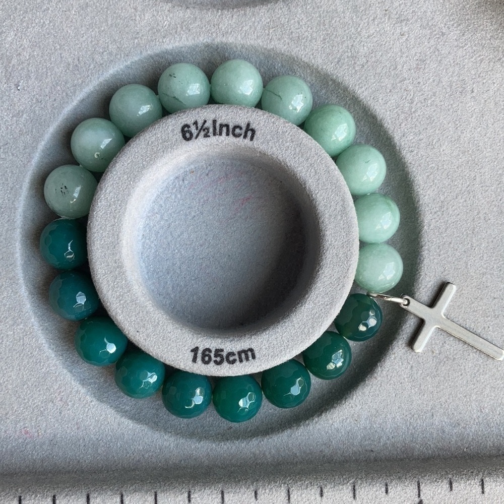 AMAZONITE and Green Agate with Cross Charm - Picture 5 of 10